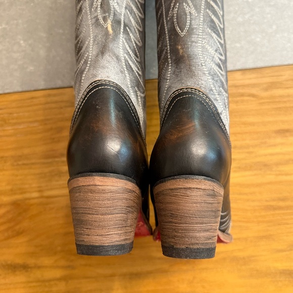 Freebird Misty Ice Tall Black White Gray Western Leather Boots Size 6 - Picture 10 of 16